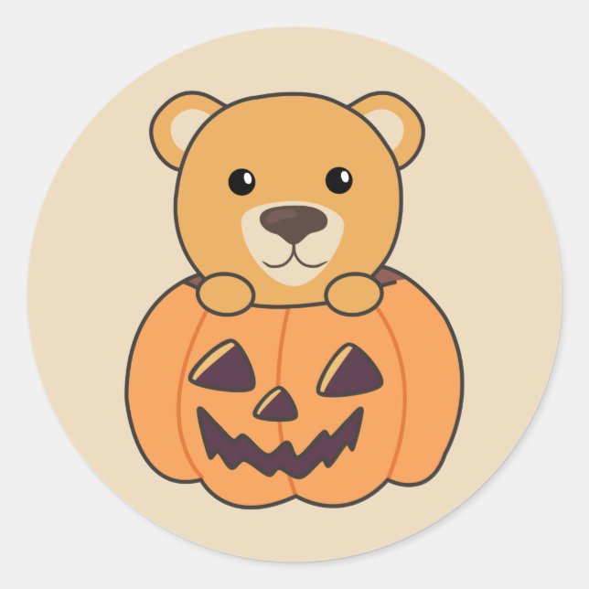 Adesivo Redondo Urso Em Abóbora Ursos Doces Feliz Halloween (Frente)