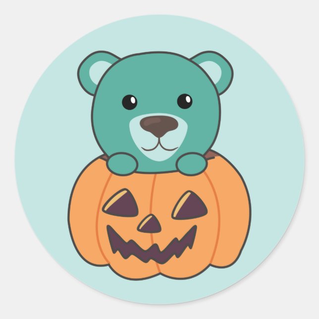 Adesivo Redondo Urso Em Abóbora Ursos Doces Feliz Halloween (Frente)