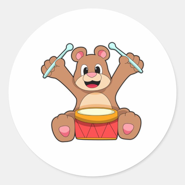 Adesivo Redondo Urso em Música com Tambor (Frente)