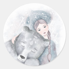 Adesivo Redondo Urso encantador e fêmea festiva