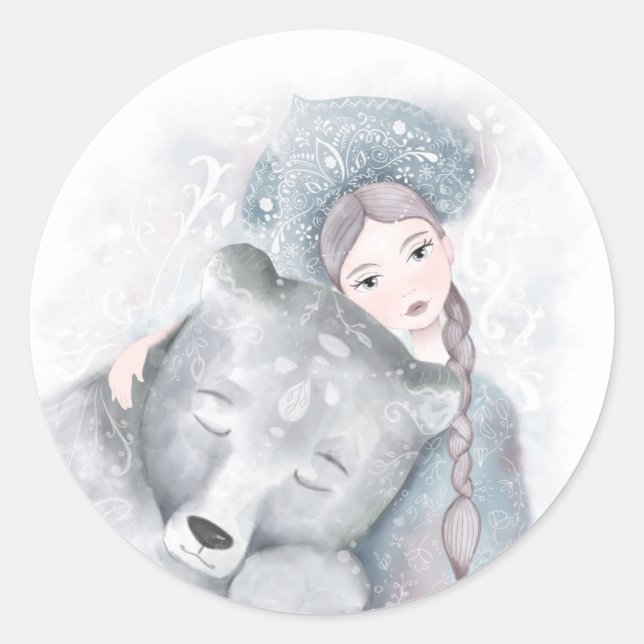 Adesivo Redondo Urso encantador e fêmea festiva (Frente)