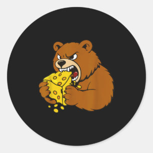 Adesivo Redondo Urso Engraçado Comendo Ilustração de Queijo Para A