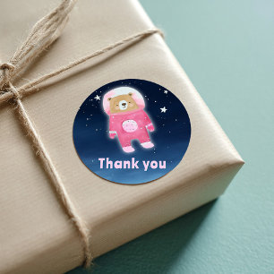 Adesivo Redondo Urso Espacial Rosa Obrigado Astronauta