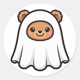 Adesivo Redondo Urso Fantasma Fofo de Halloween