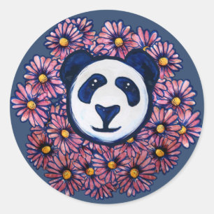 Adesivo Redondo Urso Floral de Bela-Panda Bonita Trabalho de arte