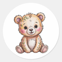 Adesivo Redondo Urso Floral Que Podemos Ampliar Chá de fraldas De 