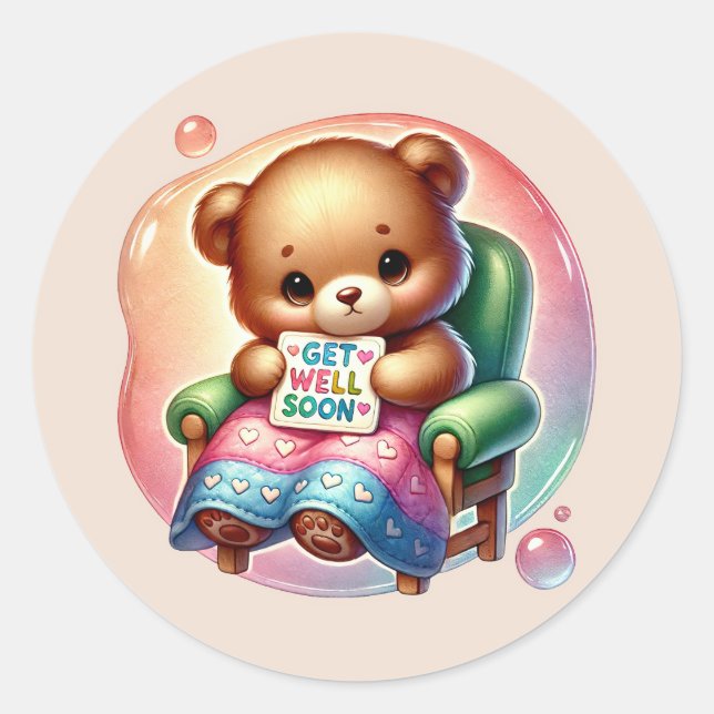 Adesivo Redondo Urso fofo de melhoras (Frente)