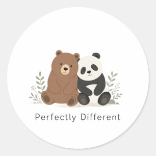 Adesivo Redondo Urso Fofo & Panda Neurodiversidade Inclusão