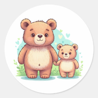 Adesivo Redondo Urso Grande e Pequeno de Mãos Dadas – Crianças Fof