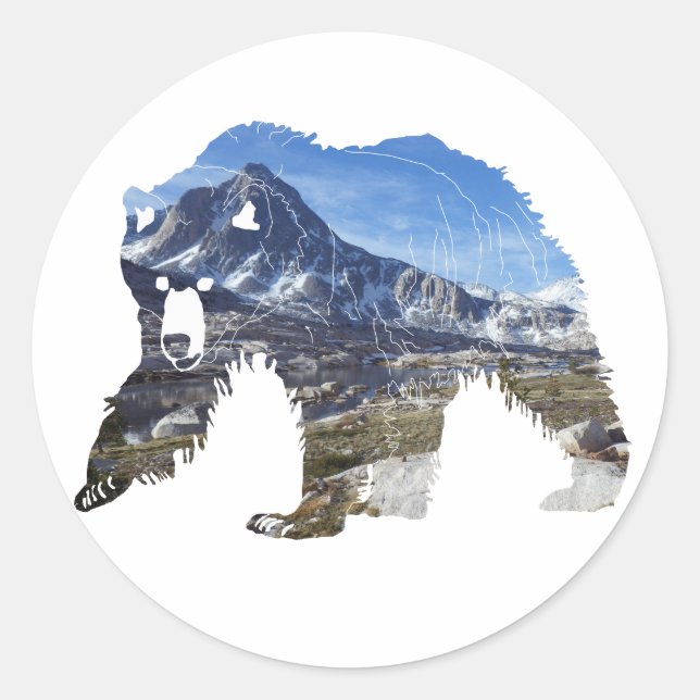 Adesivo Redondo Urso Grizzly no Alto das Serras: Sticker (Frente)