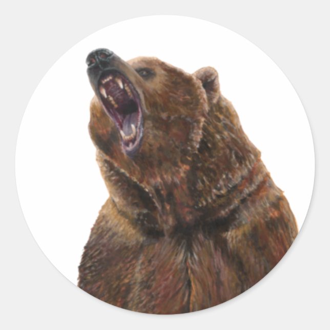 Adesivo Redondo Urso Grizzly - Pintura em acrílico (Frente)
