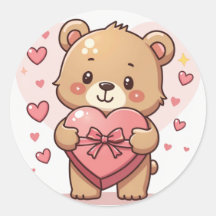 Urso Kawaii com Caixa de Chocolate em Forma de Cor