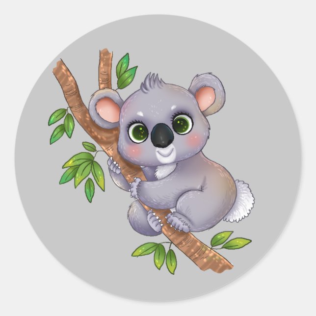 Adesivo Redondo Urso Koala Animado (Frente)