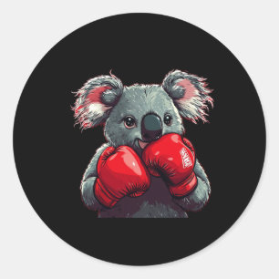 Adesivo Redondo Urso Koala Engraçado No Anel Com Luvas De Boxing C