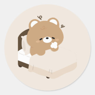 Adesivo Redondo Urso Marrom Cansado Fofo