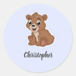 Adesivo Redondo Urso marrom fofo azul