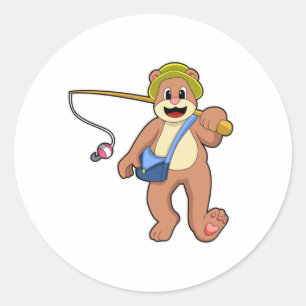 Adesivo Redondo Urso na pesca com vara de pesca
