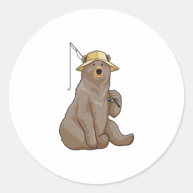 Adesivo Redondo Urso na pesca com vara de pesca (Frente)