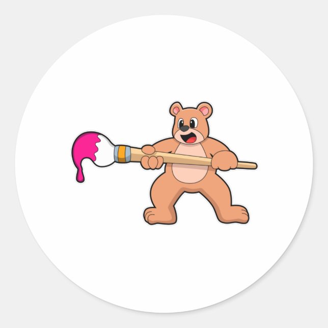 Adesivo Redondo Urso na Pintura com Pincel e Pintura (Frente)