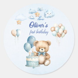 Adesivo Redondo Urso no Aniversário do Avião Blue Boys