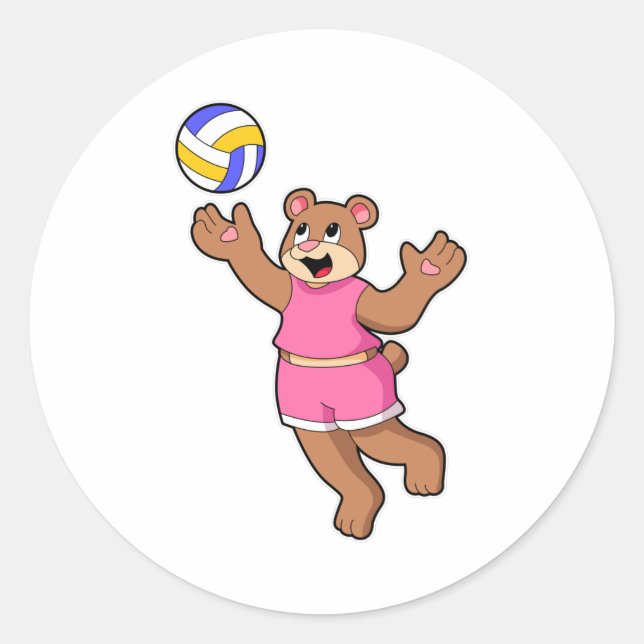 Adesivo Redondo Urso nos Esportes de Voleibol (Frente)