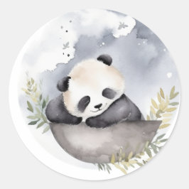 Adesivo Redondo Urso-Panda Bebê Com Aquarela Sonolenta