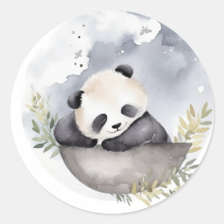 Adesivo Redondo Urso-Panda Bebê Com Aquarela Sonolenta