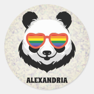 Adesivo Redondo Urso Panda Bonito   Arco-íris   LGBTQ