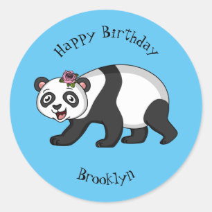 Adesivo Redondo Urso panda bonito e feliz com desenho animado
