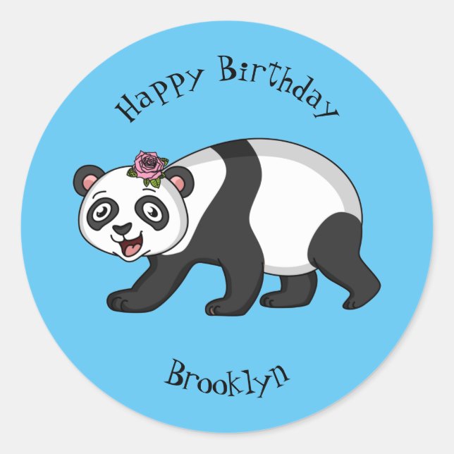 Adesivo Redondo Urso panda bonito e feliz com desenho animado (Frente)