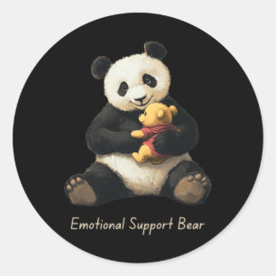 Adesivo Redondo Urso Panda de Apoio Emocional Segurando um Urso Fo