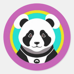 Adesivo Redondo Urso Panda de Desenho Animado Sorridente em um Cír