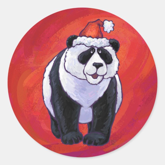 Adesivo Redondo Urso Panda em Santa Chapéu em Vermelho (Frente)