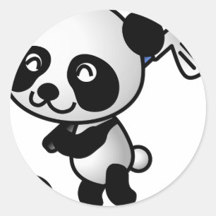 Adesivo Redondo urso panda fofo animal de estimação preto branco d