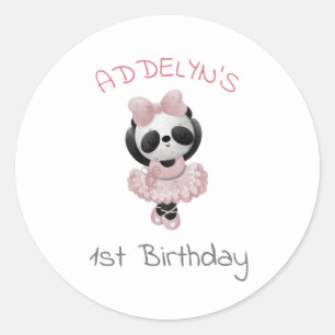 Adesivo Redondo Urso Panda Fofo Bailarina Primeiro Aniversário da