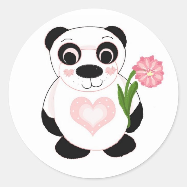 Adesivo Redondo Urso Panda Fofo com Flor (Frente)