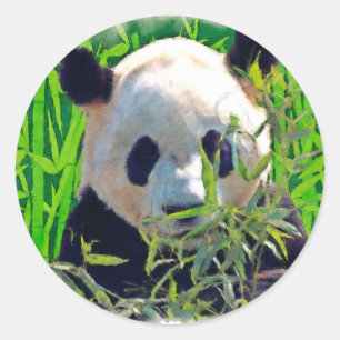 Adesivo Redondo Urso Panda Fofo com Folhas de Bambu Saborosas