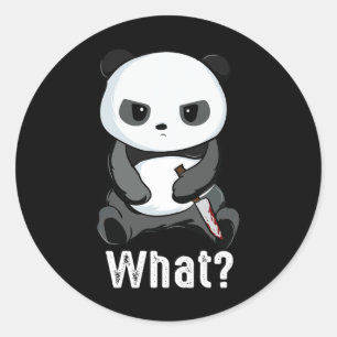 Adesivo Redondo Urso panda ruim com panda lutando com faca no nata