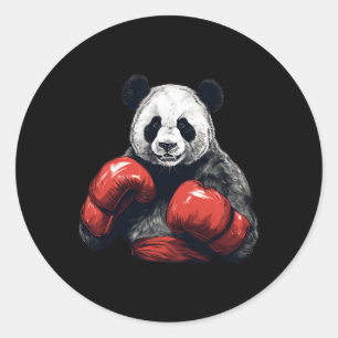 Adesivo Redondo Urso Panda Vestindo Luvas De Boxim - Boxing Engraç