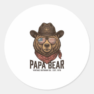 Adesivo Redondo Urso Papai Urso Cowboy Patriótico Vintage Vetor De