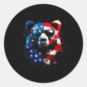 Adesivo Redondo Urso Patriótico Bandeira Americana Urso Pardo 4 De