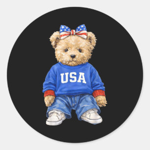 Adesivo Redondo Urso patriótico fofo EUA 4 de julho americano