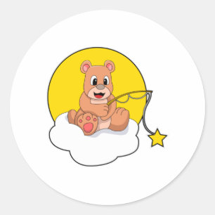 Adesivo Redondo Urso pescando com vara de pescar na nuvem