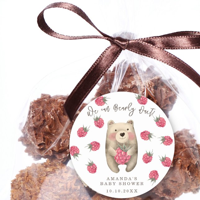 Adesivo Redondo Urso - podemos esperar chá de fraldas (Criador carregado)