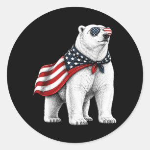 Adesivo Redondo Urso Polar 4 De Julho Bandeira Americana Patriótic