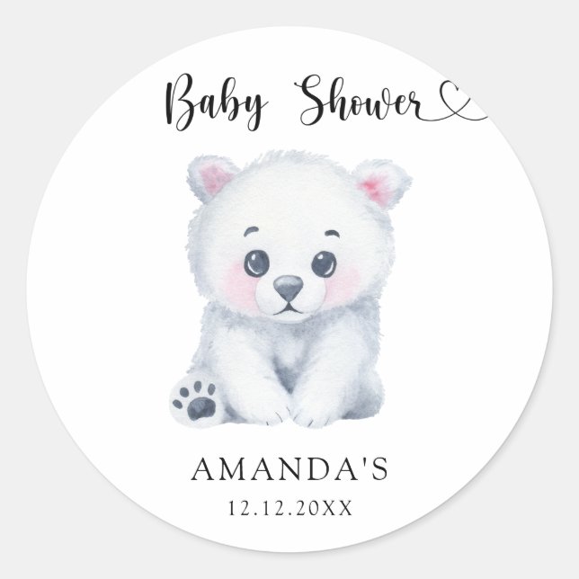 Adesivo Redondo Urso polar bebê - Churrasco de Bebê (Frente)