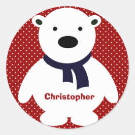 Adesivo Redondo Urso Polar Cubo, RW&B, Adicionar Nome