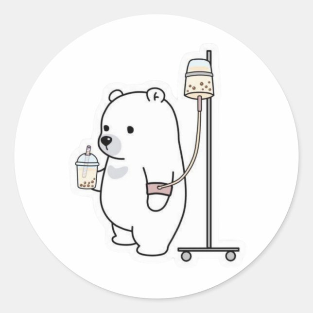Adesivo Redondo Urso Polar de Bubble Tea IV (Frente)
