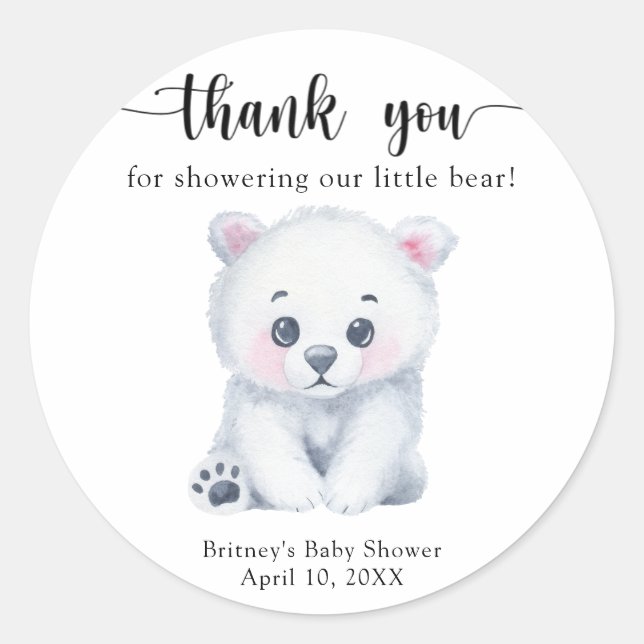 Adesivo Redondo Urso polar de inverno - obrigado (Frente)