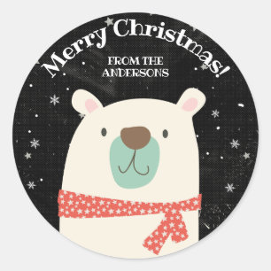 Adesivo Redondo Urso Polar de Natal Personalizado